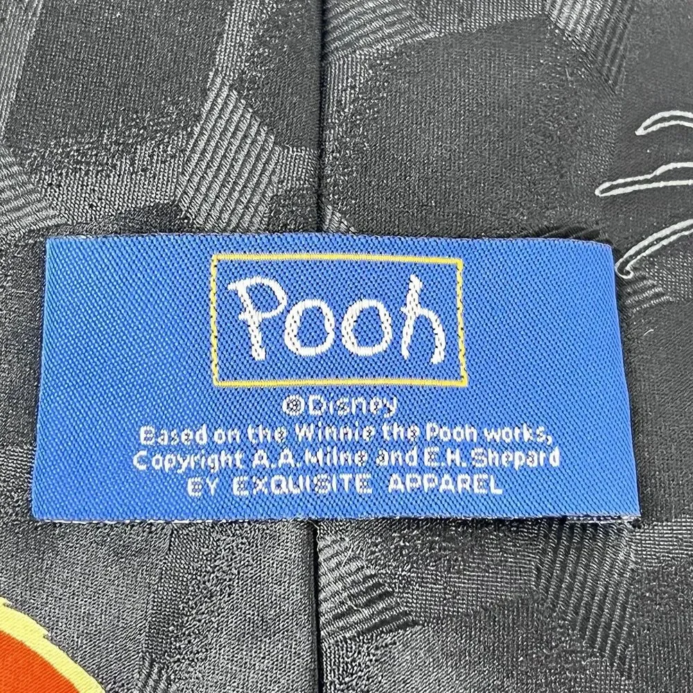 Disney Winnie The Pooh Neck Tie Black Blue Orange Eeyore Tigger On Necktie